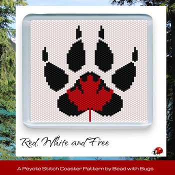 BEAR PAW : Peyote Stitch Beaded Coaster Pattern by Bead with Bugs