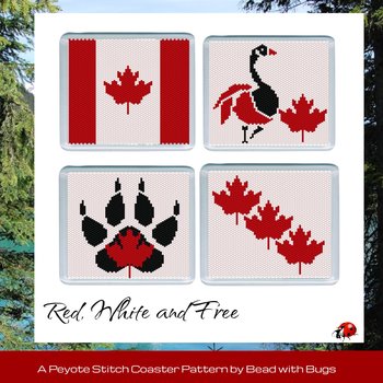 RED WHITE & FREE: Peyote Stitch Beaded Coaster Pattern Set by Bead with Bugs
