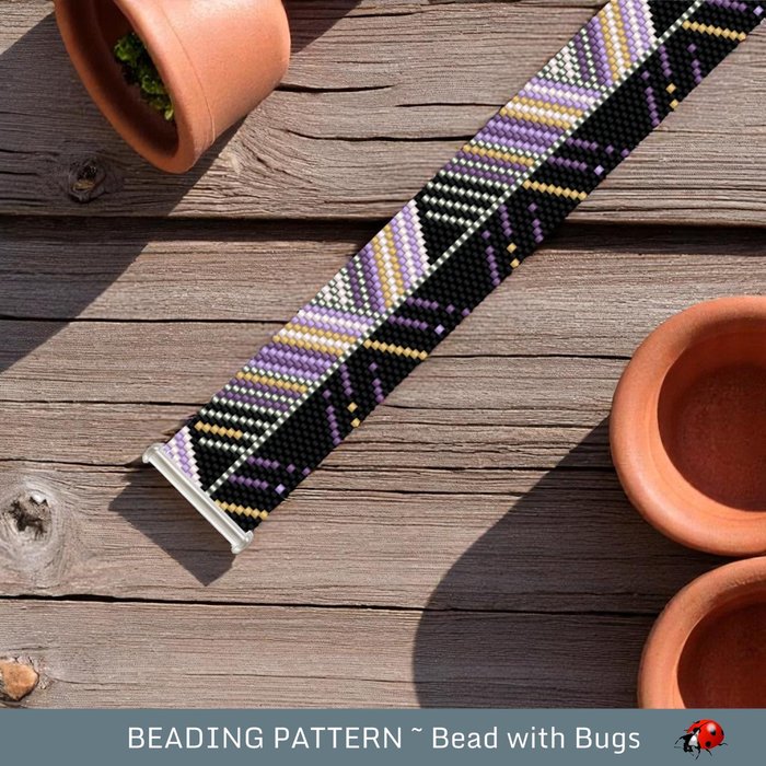 Peyote Stitch Beaded Bracelet Pattern by Bead with Bugs, Both Sides, an assymetrical design, PDF