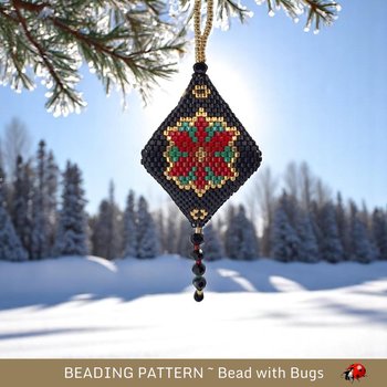Elegant 3D Poinsettia Beaded Peyote Stitch POD Ornament- Black & Gold Finish Decor
