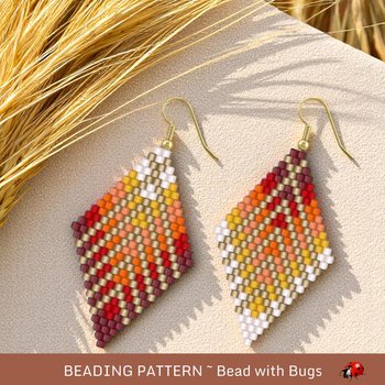 Brick Stitch Beaded Earrings Pattern by Bead with Bugs, On Fire, Bright geometric earring pattern, PDF