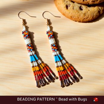 Peyote Stitch Beaded Bracelet and Earrings Pattern Set, FIRE & ICE 2, Southwestern Design, PDF