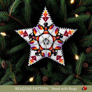 3D Beaded Peyote Star Pattern by Bead with Bugs, Thunderbird, tree decoration, ornament, PDF
