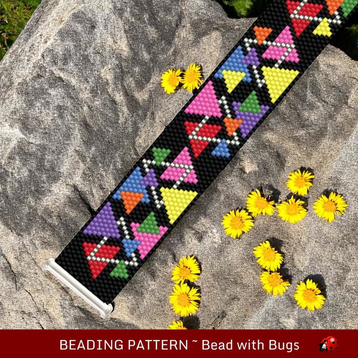 Peyote Stitch Beaded Bracelet Pattern by Bead with Bugs, HAPPY ANGLES, PDF