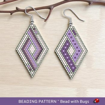 Brick Stitch Beaded Earrings Pattern by Bead with Bugs, Grape Woven, geometric earrings, PDF