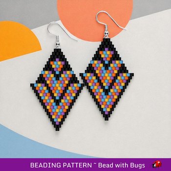 Brick Stitch Beaded Earrings Pattern Neon Lights, geometric design, PDF