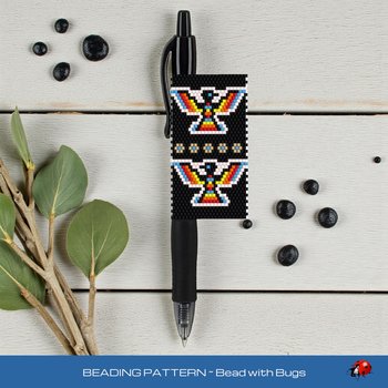 Peyote Stitch Beaded Pen Wrap by Bead with Bugs, THUNDERBIRDS 2, Beaded Pen Wrap Pattern for Pilot G2 Pen