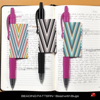 Peyote Stitch Beaded Pen Wrap, CHEVRONS, Beaded Pen Wrap Pattern for a Pilot G2 Pen