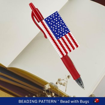 Peyote Stitch Beaded Pen Wrap by Bead with Bugs, American USA Flag, Beaded Pen Wrap Cover for Pilot G2 Pen