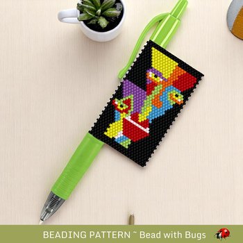 Peyote Stitch Beaded Pen Wrap Pattern, Abstract Art Set, PDF