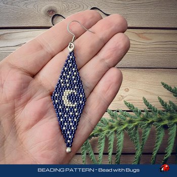 Double Brick Stitch Beaded Earrings Pattern, Crescent Moon, PDF