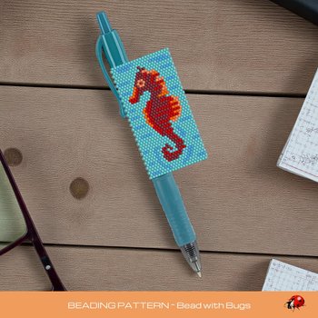 Peyote Stitch Beaded Pen Wrap by Bead with Bugs, SEAHORSE, Beaded Pen Wrap Cover for a Pilot G2 Pen