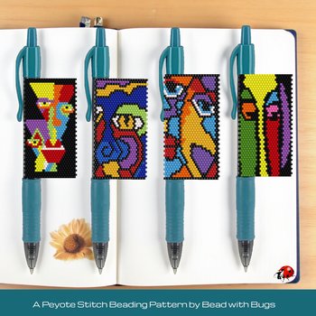 Peyote Stitch Beaded Pen Wrap Pattern, Abstract Art Set, PDF