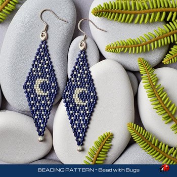 Double Brick Stitch Beaded Earrings Pattern, Crescent Moon, PDF