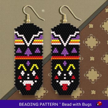 Brick Stitch Beaded Earrings Pattern: Ethnic Mask 3 Design (PDF)