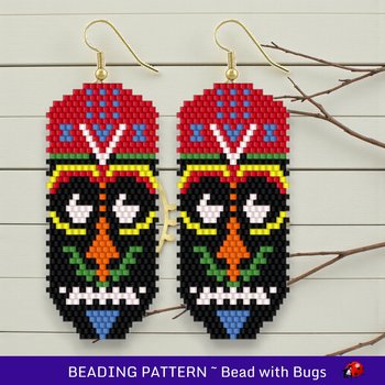Brick Stitch Beaded Earrings Pattern: Ethnic Mask 2 Design (PDF)