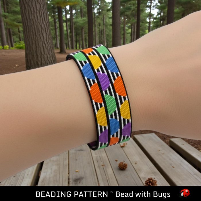 Peyote Stitch WIDE Beaded Bracelet Pattern by Bead with Bugs, Mid Century Modern, PDF