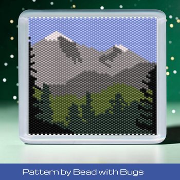 Peyote Stitch Beaded Coaster Pattern by Bead with Bugs, MOUNTAIN SCENE