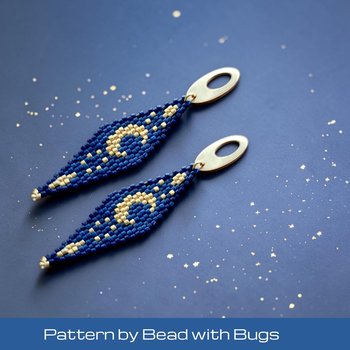 2 Drop Brick Stitch Earring Pattern, Crescent Moon