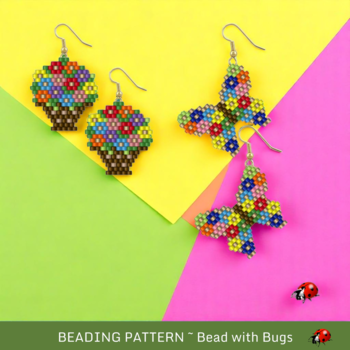 FLOWER POT & BUTTERFY:  Brick Stitch Beaded Earrings Pattern by Bead with Bugs