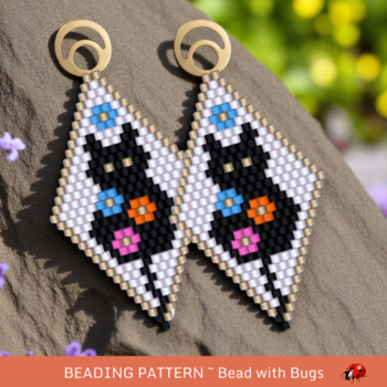 FLOWERS & CATS:  Brick Stitch Beaded Earrings Pattern by Bead with Bugs