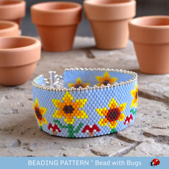 SUNFLOWER PATCH: A Peyote Stitch Beaded Bracelet Pattern by Bead with Bugs